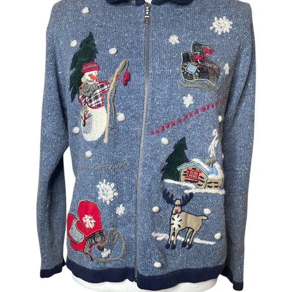 Victoria Jones Petite Large Holiday Knit Sweater Ugly Cute Vintage Christmas - Picture 1 of 12